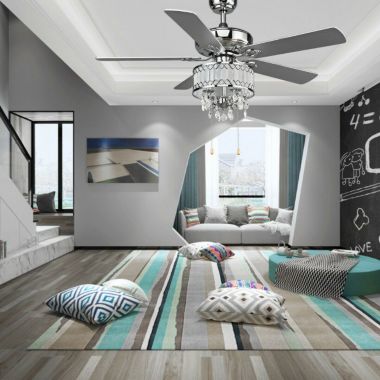 Hooya Imp.& Exp.  52 Inch Crystal Ceiling Fan Lamp w/ 5 Reversible Blades. View a larger version of this product image.