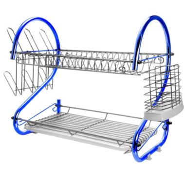 MegaChef 16 Inch Two Shelf Iron Wire Dish Rack in Blue. View a larger version of this product image.