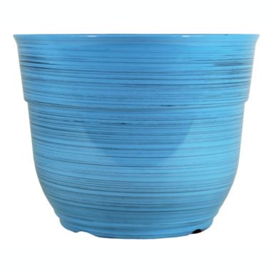 Garden Elements Glazed Brushed Happy Large Plastic Planter, Bright Blue, 15 Inch. View a larger version of this product image.