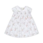 Hope & Henry Layette Baby Girl Woven Short Sleeve Dress with Peter Pan Collar, Infant, 0-3 Months