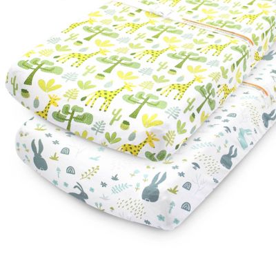 Bublo Baby Changing Pad Cover Sheets Set, 2 Pack, Universal Fitted Changing Table Covers for Boys and Girls, Comfortable Cozy Cradle Sheets, Breathable Soft Jersey Cotton, Fitted 32x15x5 Inches Pads, Green