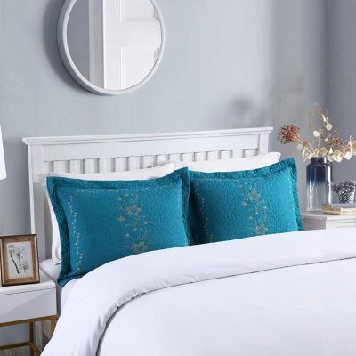 Bridal Bouquet Carnations Print Details about   Blue Quilted Bedspread & Pillow Shams Set 