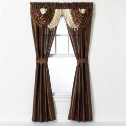 Kate Aurora Satin Semi Sheer Complete 5 Piece Window in a Bag Attached Curtain Set - 54 in. W x 84 in. L, Chocolate/Brown