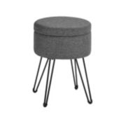 SONGMICS Round Storage Ottoman, Small Ottoman Stool with Storage, Vanity Chair, Footrest, 12.2 Dia. x 16.9 Inches, Metal Legs, for Living Room, Bedroom, Dark Gray