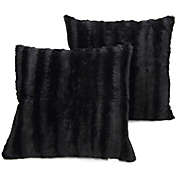Cheer Collection Set of 2 Decorative Throw Pillows - Reversible Faux Fur to Microplush 20x20  - Black