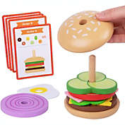 TOOKYLAND Wooden Hamburger Stacking Toy - 15pcs - Play Food Burger Stacker with Order Cards, 3+ Year Old