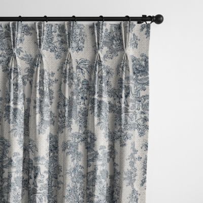 6ix Tailors Fine Linens Toile Menagerie Blue Pinch Pleat Drapery Panel Pair