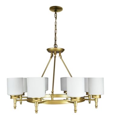 Canyon Home Antora Vintage Gold Wagon Wheel Light Fixture with Semi White Glass Shades, 8 Bulb, Elegant Overhead Lighting and Home Decor, Entryway, Dining Room, and Foyer. View a larger version of this product image.