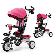 Slickblue 6-in-1 Detachable Kids Baby Stroller Tricycle with Canopy and Safety Harness-Pink