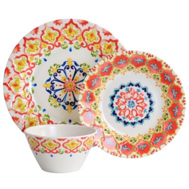 Laurie Gates California Designs Tamayo 12 Piece Melamine Dinnerware Set in Multi-Color. View a larger version of this product image.