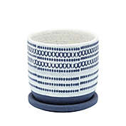 Kingston Living 5" Blue and White Artistic Pattern Ceramic Planter with Saucer