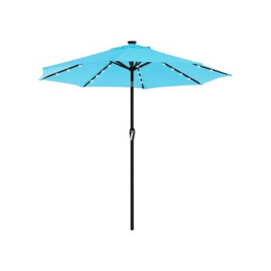 SONGMICS 9 ft Solar Patio Umbrella, Lighted Outdoor Umbrella, 32 LED Lights, with Tilt and Crank Mechanism, for Outdoor Garden Balcony Patio Backyard Market, Without Base, Lake Blue. View a larger version of this product image.