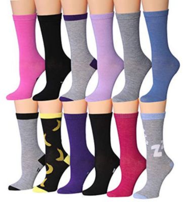 Tipi Toe Women's 12 Pairs Colorful Patterned Crew Socks Available In Sizes 