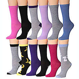 Tipi Toe, Women's 12 Pairs Colorful Patterned Crew Socks Shoe Size  5-9