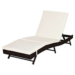 Outsunny 5 Position Adjustable Outdoor PE Rattan Wicker Chaise Patio Louge Chair - Black / Cream