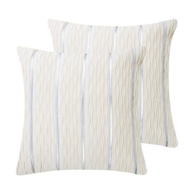 PiccoCasa 2 Pieces Soft Velvet Throw Pillow Cover, Jacquard Wave Striped Cushion Covers, Decorative Velvet Striped Throw Pillow Cases for Sofa Bed Home Decor, Pearl White, 18"x18". View a larger version of this product image.