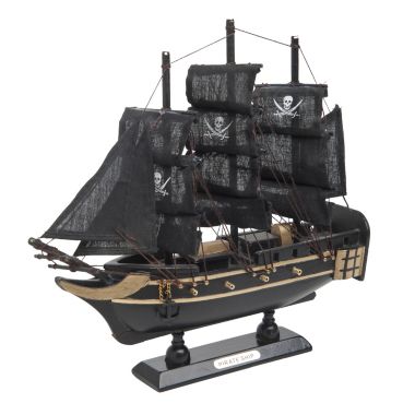 Beachcombers Small Wood Black Pirate Ship Cloth Sails Display Figurine 9.5 Inch. View a larger version of this product image.