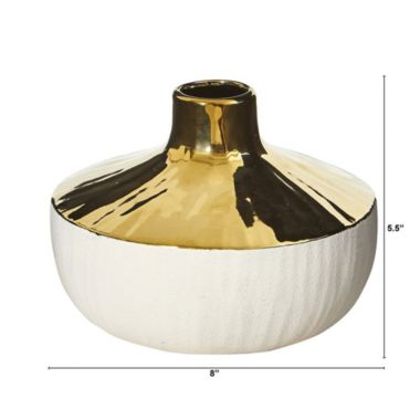 Nearly Natural 8" Elegance Ceramic Decorative Vase with Gold Accents. View a larger version of this product image.