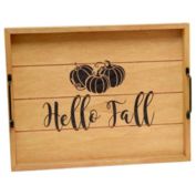 Elegant Designs Decorative Wood Serving Tray with Handles, 15.50" x 12", "Hello Fall"