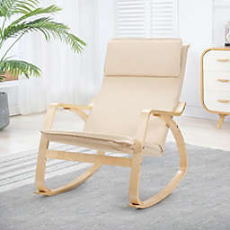 Costway Modern Bentwood Rocking Chair Fabric Upholstered Relax Rocker Lounge Chair-Beige