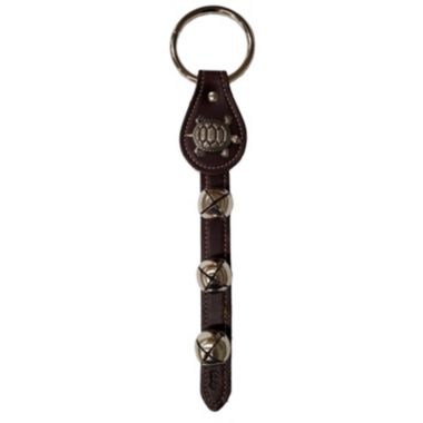 Turtle Charm Dark Brown Leather Strap Sleigh Bell Door Hanger 12 In Made in USA. View a larger version of this product image.