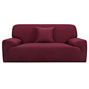 PiccoCasa Stretch Sofa Cover Couch Covers Solid Classic for Sofas Love-seat Armchair Universal Elastic Polyester Furniture with One Pillowcase M, Burgundy for Living Room Furniture Slipcovers