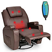Gymax Massage Recliner Chair 360 Degree Swivel Single Sofa Rocker w/ Heating