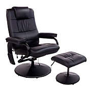 HOMCOM Massaging Faux Leather Recliner Chair and Ottoman Set, Swivel Vibration Massage Lounge Chair with Remote Control for Living Room, Bedroom, or Office, Black
