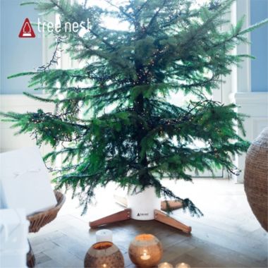 Tree Nest Christmas Tree Stand Base for Real 10ft Trees Nordic Style Decoration Timber, Large White. View a larger version of this product image.