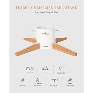 Tree Nest Christmas Tree Stand Base for Real 10ft Trees Nordic Style Decoration Timber, Large White. View a larger version of this product image.