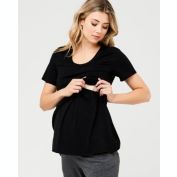 Ripe Maternity Short Sleeve Raw Edge Nursing Top Black