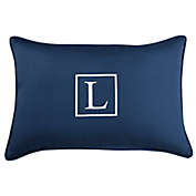 Outdoor Living and Style 20" Navy Blue and White Embroidered Monogram "L" Rectangular Lumbar Pillow