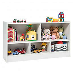 Costway Kids 2-Shelf Bookcase 5-Cube Wood Toy Storage Cabinet Organizer-White