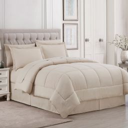 Sweet Home Collection 8 Piece Comforter Set Bag with Unique Design, Bed Sheets, 2 Pillowcases & 2 Shams & Bed Skirt All Season, King, Beige