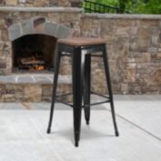 Flash Furniture Lily 4 Pack 30" High Backless Black Metal Barstool with Square Wood Seat