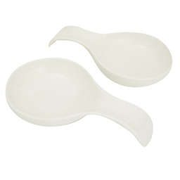 Juvale Set of 2 White Ceramic Spoon Rests for Kitchen Counter and Cooking (4.7 x 8 In)