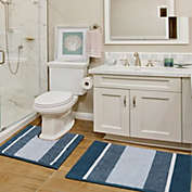 Bath Rug Set 2 Piece for Bathroom Water Absorbent Striped Bath Rugs(20" x 32" Plus 20" x 20" U, Aqua)