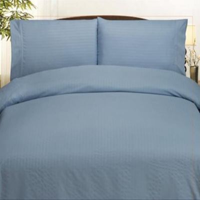 Plazatex Embossed Dobby Stripe Microfiber Comforter And Sheet Set - Queen 86x86", Light Blue