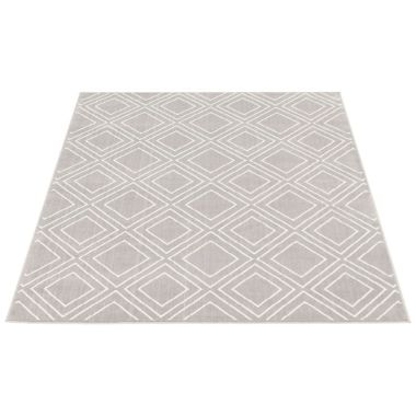 Chaudhary Living 7.75' x 10' Gray and White Geometric Rectangular Area Throw Rug. View a larger version of this product image.