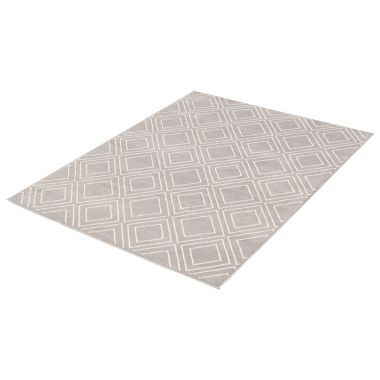 Chaudhary Living 7.75' x 10' Gray and White Geometric Rectangular Area Throw Rug. View a larger version of this product image.