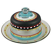 Crafted Creations 11" Black and Blue Mosaic Chalkboard with Stripes Hand Painted Glass Convertible Cake Dome