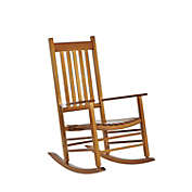 Outsunny Versatile Wooden Indoor / Outdoor High Back Slat Rocking Chair Reclining Seat - Natural Wood