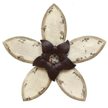 HomeRoots Home Decor Antiqued Look Ivory and Espresso Metal Flower Wall Decor - 321369. View a larger version of this product image.
