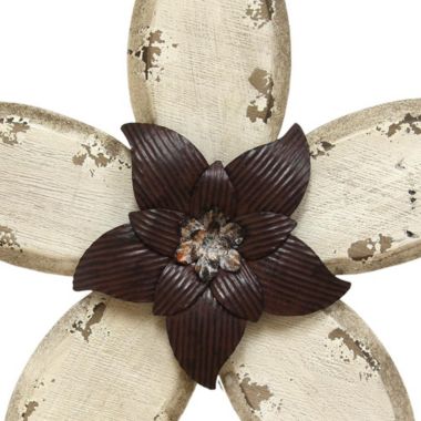 HomeRoots Home Decor Antiqued Look Ivory and Espresso Metal Flower Wall Decor - 321369. View a larger version of this product image.