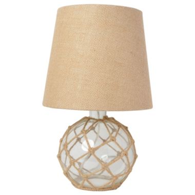 Lalia Home Maritime 14.75" Medium Coastal Fisherman'S Shoreside Glass Rope Table Lamp With Burlap Fabric Empire Shade For Living Room, Bedroom, Entryway, Foyer, Home Decor, Office, Clear. View a larger version of this product image.