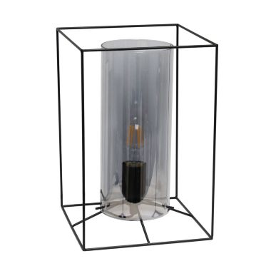 Lalia Home Black Framed Table Lamp with Smoked Cylinder Glass Shade, Large. View a larger version of this product image.