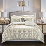 Chic Home Shefield 5 Piece Comforter Set Geometric Gold Tone Metallic Lattice Pattern Print Bedding - Decorative Pillows Shams Included - Queen 90" x 92" - Beige