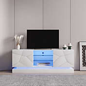 Yeah Depot TV Cabinet Wholesale, White TV Stand with Lights, Modern LED TV Cabinet