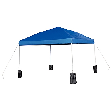 Emma and Oliver 10&#39;x10&#39; Blue Pop Up Straight Leg Canopy Tent With Sandbags and Wheeled Case. View a larger version of this product image.