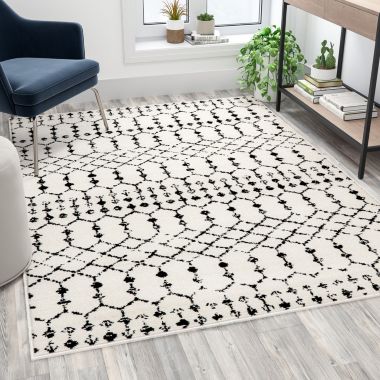 Flash Furniture Beth Geometric Bohemian Low Pile Rug - 5' x 7' - Ivory/Black. View a larger version of this product image.